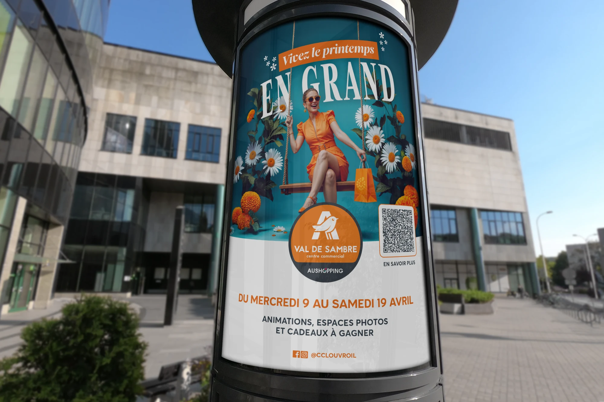 Aushopping, colonne urbaine campagne Vivez le printemps en grand, format 360 degrés.