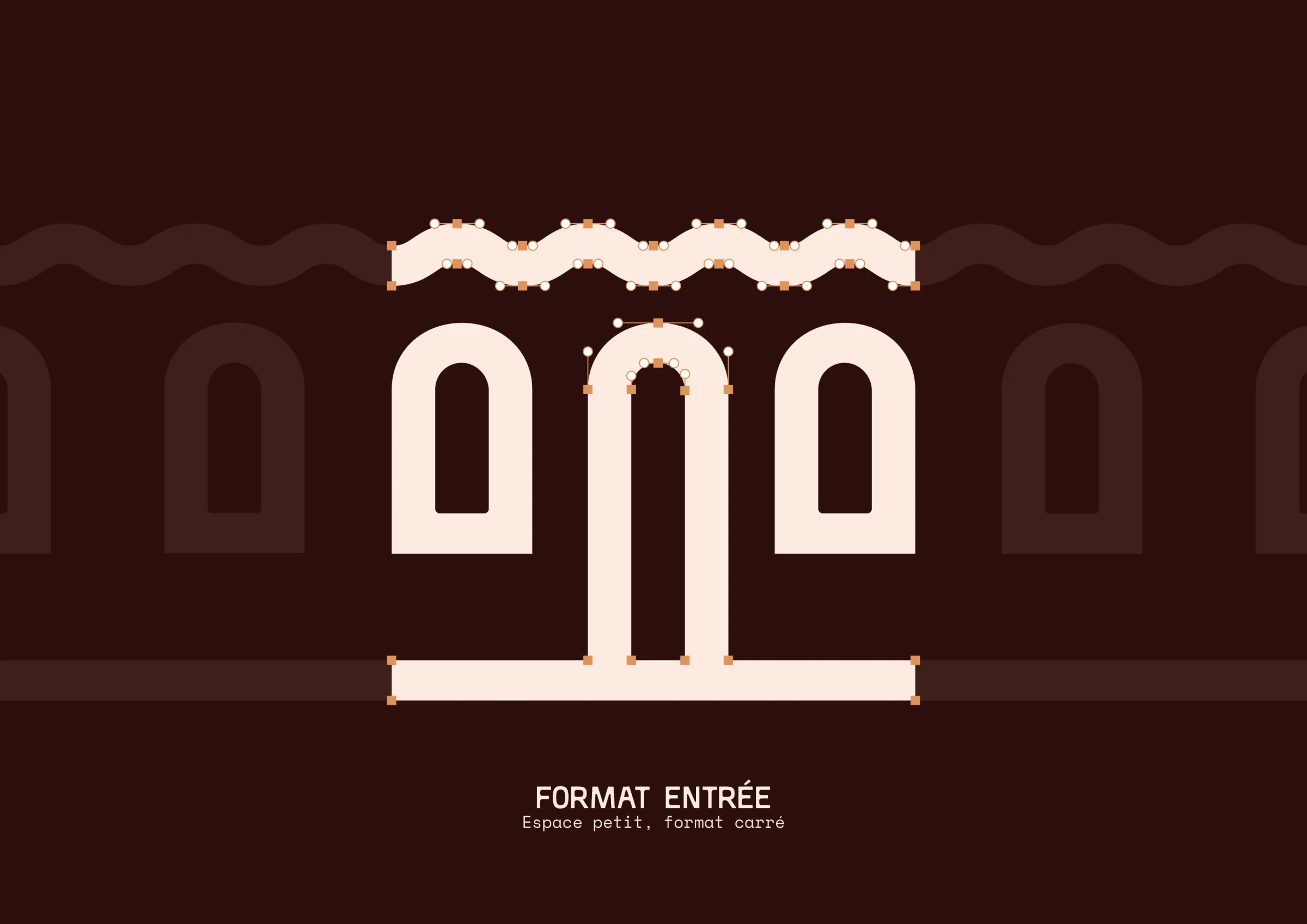 Construction du logotype Casa Del Spa : déclinaison format entrée, arches répétées sur fond brun profond.