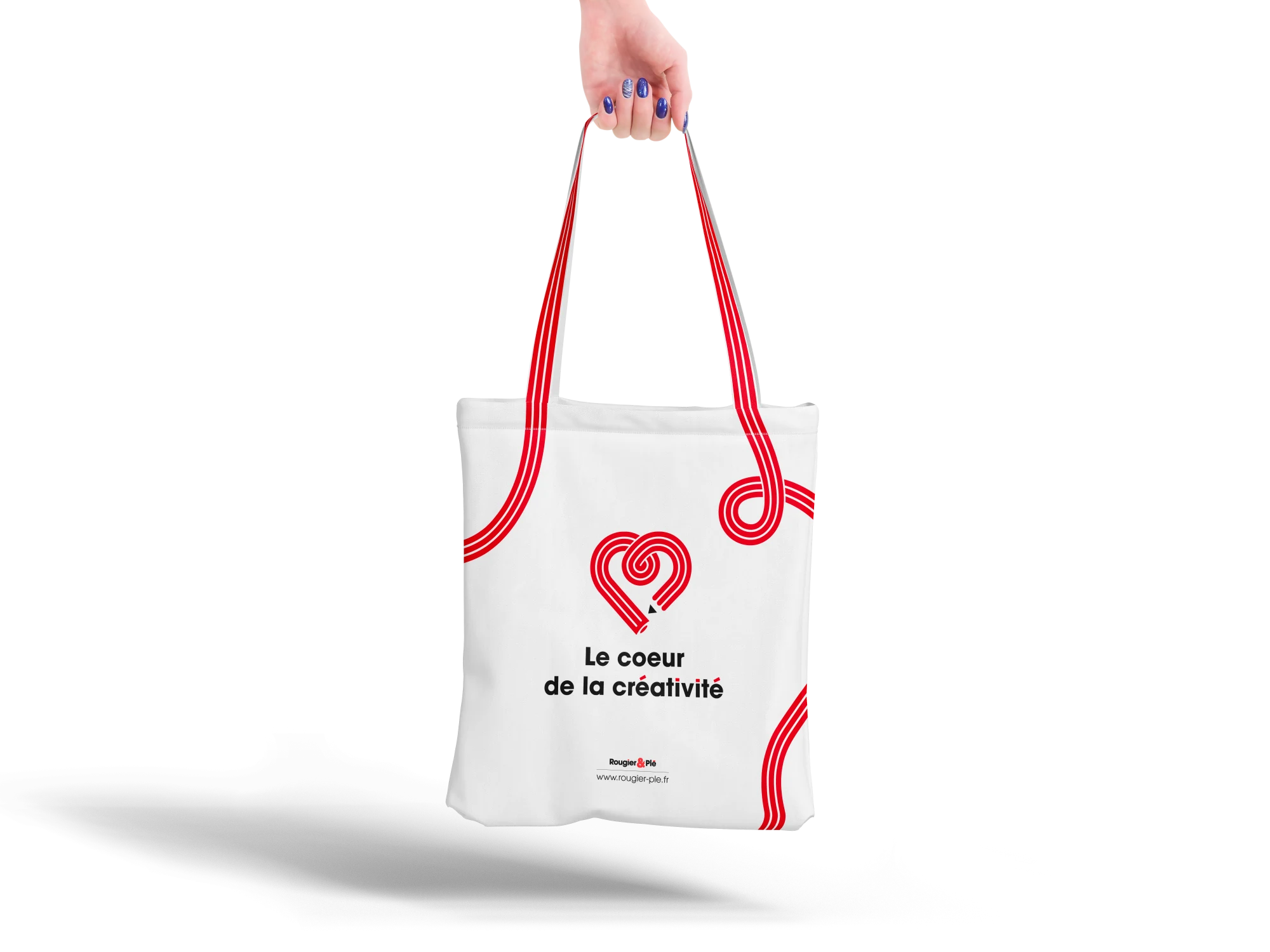 Rougier & Plé, totebag Le coeur de la créativité, signature Coup de coeur en serpentin rouge
